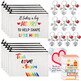 30 Pieces Teacher Appreciation Gift Set 10 Pcs Teacher Cosmetic Bags Makeup Pouch 10 Pcs Teacher Keychains and 10 Pcs Teacher Thank You Cards, 10x15 cm, Makeup Bags